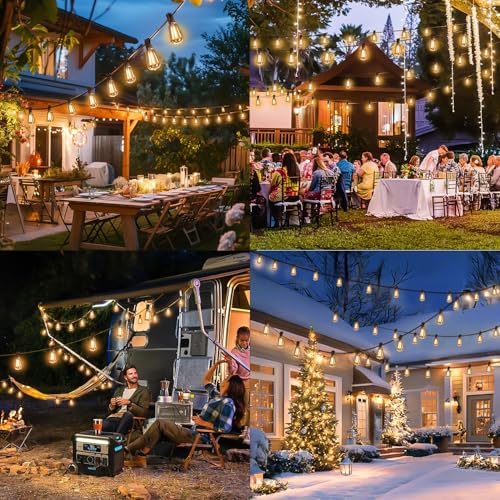 200FT Solar String Lights Outdoor Waterproof with Remote & Timer, LED Shatterproof ST38 Bulbs, USB & Solar Powered Patio Lights for Backyard, Porch, Garden, Wedding, Christmas Decor - Image 5