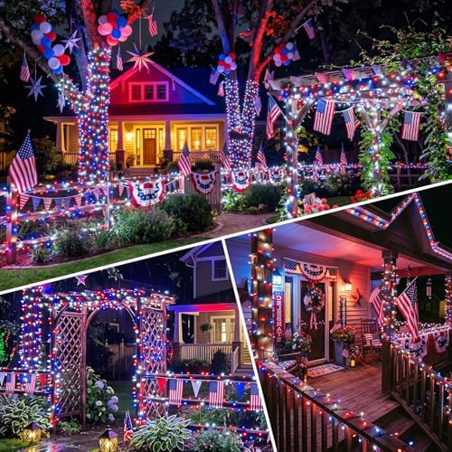 KAQ 2pack 500LED Solar String Lights Outdoor Waterproof Red White Blue - Image 6