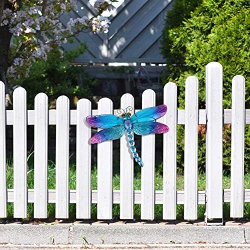 John's Studio Metal Dragonfly Wall Decor Bathroom Glass Art Iron Sculpture Outdoor Orange Hanging Decoration for Home Bedroom Garden Patio Porch or Fence - Blue - Image 5