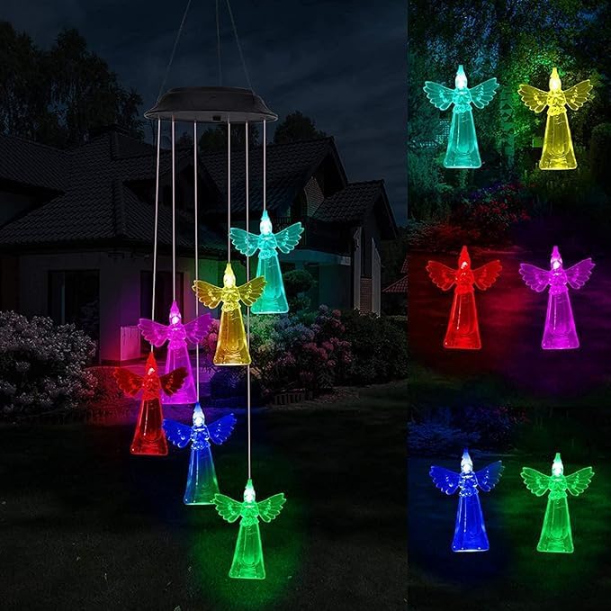 Hummingbird Solar Wind Chimes for Outside - Color Changing LED Outdoor Solar Lights Waterproof Windchimes, Home Garden Patio Yard Porch Decoration (Angel) - Image 3