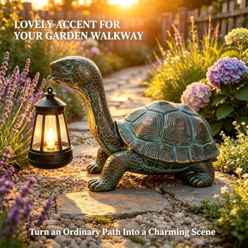 Solar Turtle Garden Statue with Hanging Solar Lantern - Image 5