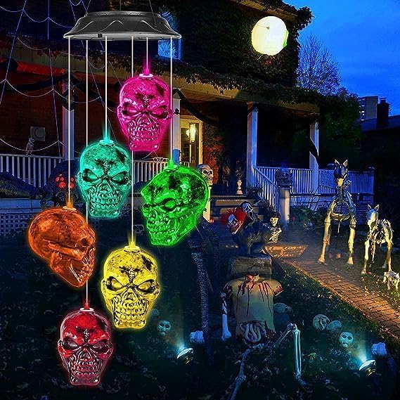 Hummingbird Solar Wind Chimes for Outside - Color Changing LED Outdoor Solar Lights Waterproof Windchimes, Home Garden Patio Yard Porch Decoration (Human Skeleton) by WCLC