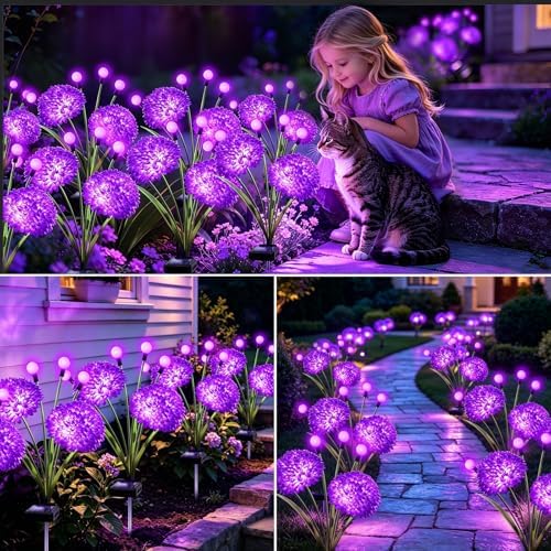 VOOKRY Solar Flowers Outdoor Waterproof, 2 Pack Purple Garden Lights with Swaying Firefly Lights, Flower Light Garden Decor for Yard Patio Pathway Lawn Grave, Gardening Gifts for Women Birthday - Image 5