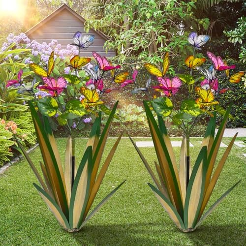 TOMBABY Garden Outdoor Butterfly Enlarge Thickened Wind Resistant Metal Agave Garden Art Metal Plant Country Sculpture Statue Decorations Ornaments Artificial Waterproof Butterflies(Light Green 2pcs) by TOMBABY