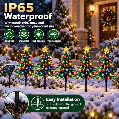 Solar Christmas Tree Pathway Lights, 5-Pack Strawberry LED - Image 4