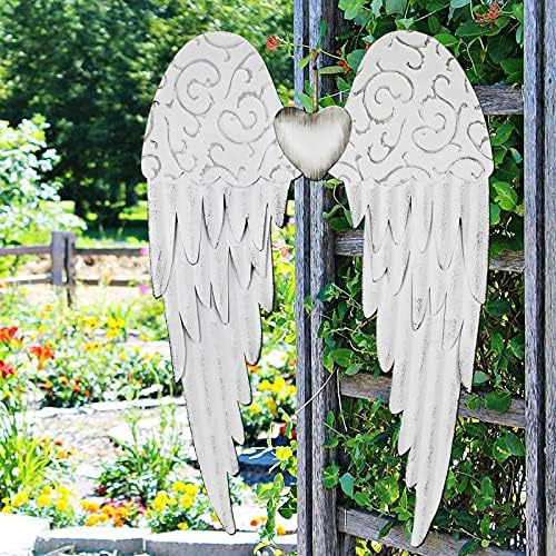 Aecipl Metal Angel Wings Plaques with Heart - Decorative Angel Wing Sculptures Hanging Wall Art Antique Decor for Home Bedroom (White-L) - Image 5