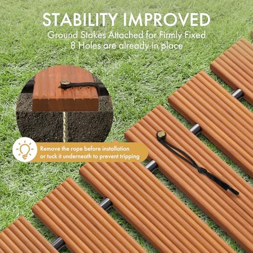 Amazer Wooden Garden Pathway, 12 FT Roll Out Straight Garden Walkway, Widened Plank Non-Slip Outdoor Walkway Path with 8 Stakes, Garden Lawn Boardwalk Paver for Outside Walkway Backyard, Natural Color - Image 3