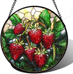 Strawberry Stained Glass Window Hanging Suncatcher Gifts for Women 9.8" by amderven