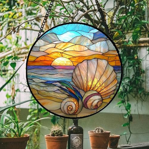 Ocean Stained Glass Window Hanging Suncatcher Beach Gifts for Women 9.8" - Image 5