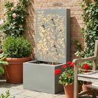 30.71" H Metal Water Fountain Outdoor with LED Light, Recirculating Pump Fountain with Leaf Cutout Water Wall Design, Freestanding Cascading Water, Light Gray - Image 3