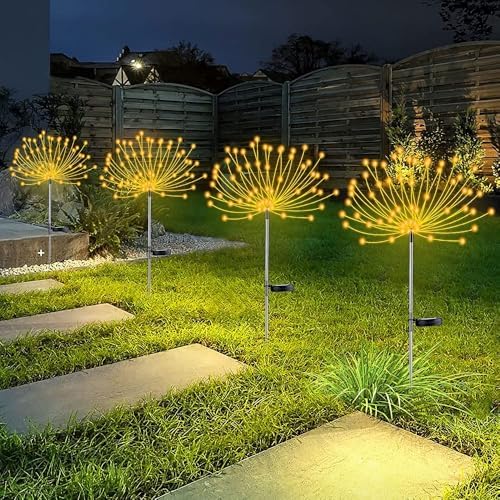 4 PCS Solar Firework Light, Outdoor Solar Garden Decorative Lights 120 LED Powered 40 Copper Wires String DIY Landscape Light for Walkway Pathway Backyard Christmas Decoration Parties (Warm White) by YOTOZU