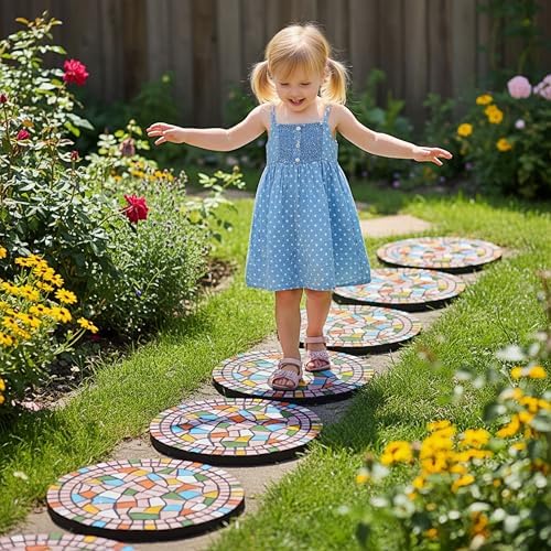 Garden Decoration Round Pedal Stone 12 "- Pink Mosaic Pattern - Image 3