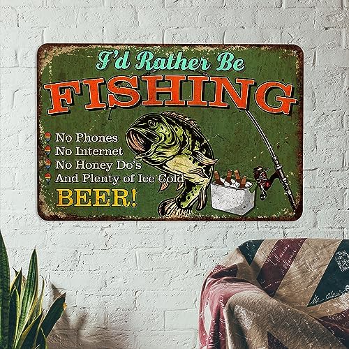 Fishing Sign - I'd Rather Be Fishing - Fishing Décor For Home Cabin Décor Wall Art Garage Décor Lake House Funny Fishing Signs Man Cave Rustic Fishing 108122001109 - Image 2