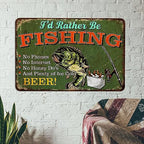 Fishing Sign - I'd Rather Be Fishing - Fishing Décor For Home Cabin Décor Wall Art Garage Décor Lake House Funny Fishing Signs Man Cave Rustic Fishing 108122001109 - Image 2