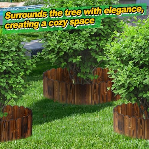 Rustic Pine Wood Garden Fence - 19.8ft Total Length (3pcs 6.6ft L*12in H) Easy to Install Sturdy Wooden Landscape Edging Border, No Fading Planter Fencing for Yard Flower Bed Lawns Pathway Tree - Image 5