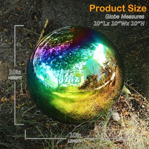 Suzile 2 Pieces Gazing Ball Hollow Gazing Mirror Ball Stainless Steel Garden Globe Gazing Globe Mirrored Surface Polished Ornament Sphere for Garden Outdoor Pool Yard Pond Lawn Home (Rainbow,10 Inch) - Image 2