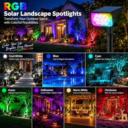 T-SUNUS RGB Solar Landscape Spotlights 4 Pack IP65 Waterproof Dusk-to-Dawn - Image 7