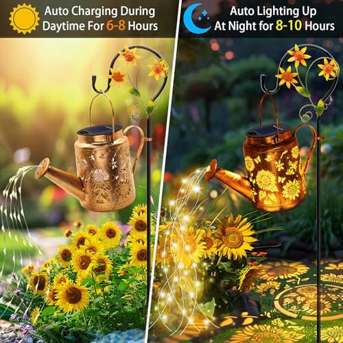 Solar Watering Can with Lights, Birthday Gifts for Mom Women Mother's Day, Outdoor Garden Decor Sunflower Solar Garden Lights for Outdoor Pathway Yard Lawn Patio, Waterproof Gardening Decorations - Image 3