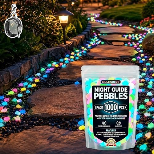 Glow in the Dark Rocks Outdoor, Night Guide Pebbles for Aquarium, Luminous Garden Stones for Landscape Decor, Yard, Walkway & Planter (1000, Multicolor) by LISINUO