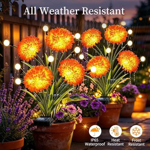 VOOKRY Solar Flowers Outdoor Waterproof, 8 Pack Garden Lights with Swaying Firefly Lights, Flower Light Garden Decor for Yard Patio Pathway Lawn Grave, Gardening Gifts for Women Mother's Day - Image 4