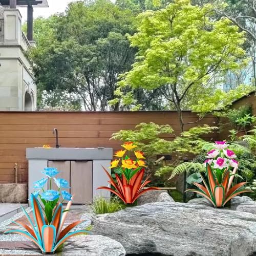 TOMBABY Huge Metal Agave Plants Outdoor Decoration Outdoor Garden Decorated with Flowers Mexican Yard Art Plant Garden Gift (Blue 1 Pack) - Image 6