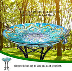 Glass Bird Bath Outdoor with Metal Stand Solar BirdBath Feeder Garden Decor - Image 4
