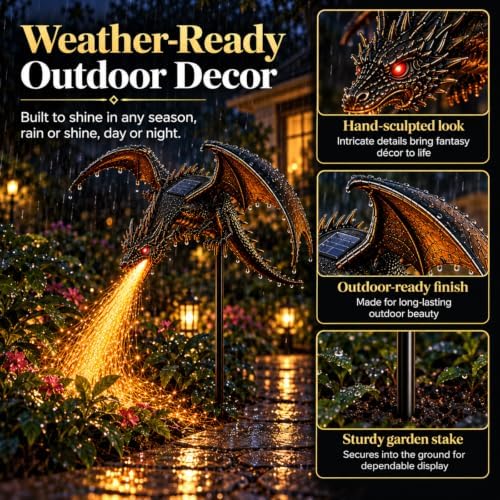 2027 New Solar Dragon Fire Garden Light, Dragon Garden Statue Stake with Breathing Fiber Optic Flame, Weatherproof Solar Outdoor Decor for Lawn, Pathway, Flower Bed & Patio (3PCS) - Image 5