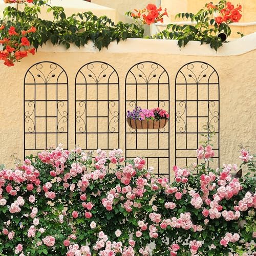 6 Pack Metal Garden Trellis 86.7" Tall Outdoor Climbing Plant Support for Roses, Flowers, Rustproof Durable Black Galvanized Tube, Lawn Garden Fence Decor Screen, 86.7" H - Image 2
