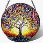 Stained Glass Window Hanging, 8 in Tree of Life Sun Catchers Indoor Window, Stained Glass Suncatcher, Gifts for Women, Her, Wife, Friend and Mom for Mother's Day, Christmas, Birthday by Unknown