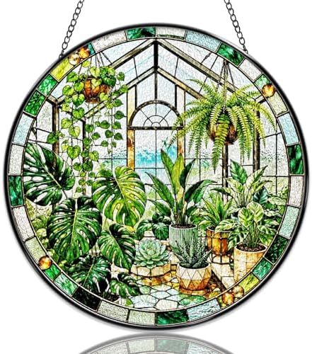 Stained Glass Window Hanging Greenhouse Plants Sun Catchers Botanical Jungle Leaf Garden Suncatchers Decorative for Home Garden Outdoor & Indoor Colorful Gift 9.8 Inch by Unknown