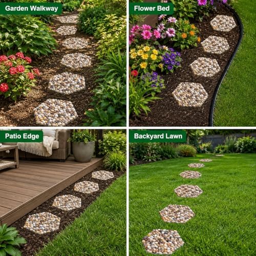 Stepping Stones Outdoor, Natural River Rock Garden Pavers, Set of 6 Round Pebble Stones for Walkway, Yard, Lawn, Patio, Pathway & Landscaping Decor (Hexagon) - Image 6