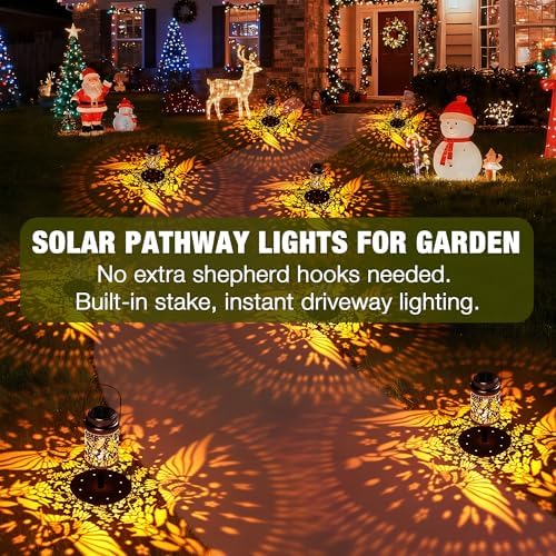 Cooo 4 Pack Solar Lanterns Outdoor Waterproof Hummingbird Red_Sage Solar Pathway Lights Landscape Path Christmas Gifts for Women Mom Grandma Outdoor Table Lamps Garden Yard Backyard Decor -Rose Gold - Image 5