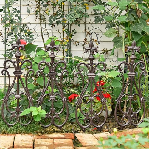Sungmor Decorative Cast Iron Brown Flower Bed Fence - 28 Inches Tall 4 Pack - Image 3