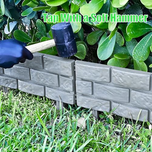 Brick Effect Garden Fence,Flower Bed Border Detachable Splicing Garden Fence,Simulation Bricks Fencing Panels Garden Edging Decoration,4 Pieces,Grey. - Image 6