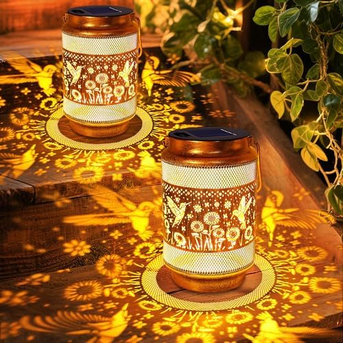 2 Pack Hummingbird Solar Lanterns Outdoor Waterproof Garden Decor, Birthday Gifts for Women Mom Grandma, Metal Hanging Solar Lights for Yard Patio Pathway Backyard Porch by yulloyello