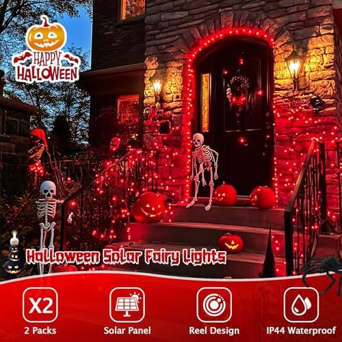 JMEXSUSS 4 Pack Solar Fairy Lights, 100 LED 33FT Red Halloween Lights - Image 2