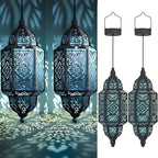 Solar Lanterns Outdoor, Moroccan Style Waterproof Hanging Lights with Cut-Out Design for Garden Patio Pathway Deco Decorations Outdoor Hanging Light, Solar Garden Decor (Black, 2 Pack) by Lysliv