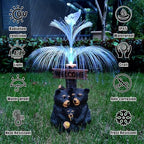 Solar Bear Garden Statues,Resin Black Bear Family Figurine with Welcome Card and 7-Color Changing Optical Fiber with Solar Lights, Lawn Decor Outdoor Statue for Patio,Balcony,Yard,Lawn - Image 6
