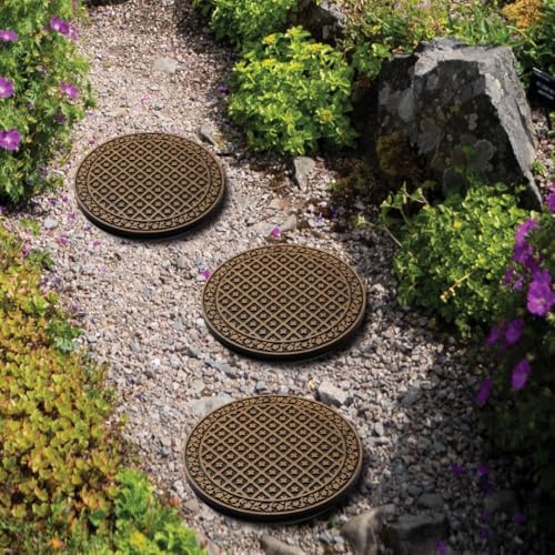 HF by LT Deluxe Rubber Stepping Stone, Provence Design, Heavy Duty 13" All-Weather Garden Tile, Black with Antique Bronze Finish, Set of 3 - Image 5
