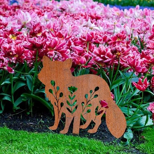 Animal Floral Metal Garden Stake | Raw Metal Patinas Over Time | Yard Art Decor Spring Summer Decorations Flower Bed Plant Stakes Marker (Racoon) - Image 5