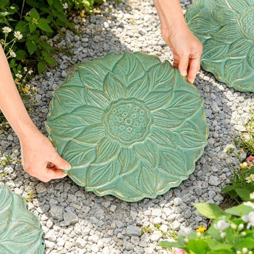Sungmor Vintage Cast Iron Lotus Stepping Stone,Vintage Green - Image 5