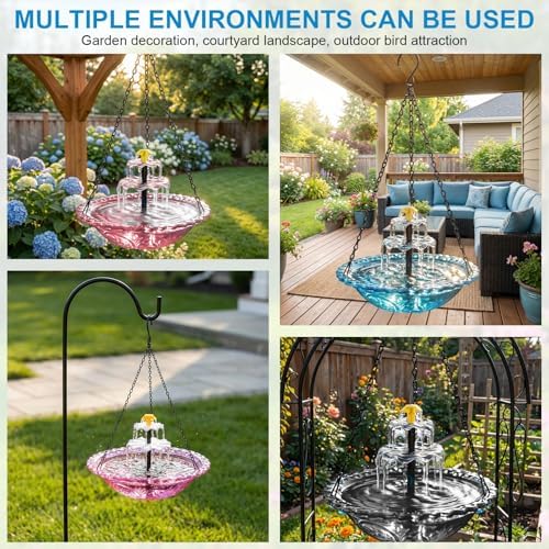 Solar Bird Bath Fountain Hanging – Solar Powered Outdoor Water Fountain for Birds,Hanging Bird Bath with Water, Easy Setup Garden Decor for Patio, Balcony, Backyard (Pink) - Image 5