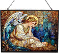 Personalized Rectangle Religious Christmas Angel with Manger Star Stained Glass Suncatcher Stained Glass Window Hanging Home Decor Garden Halloween Christmas Wedding Housewarming Gifts by HYPESTYLE