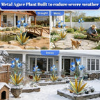 TOMBABY 32.28 Inch Metal Agave Plant Outdoor Decoration Lily Mexican Yard Art Garden Gift Home Decor Hand Painted Metal Agave Garden Yard Statue (2pc, Blue) - Image 6