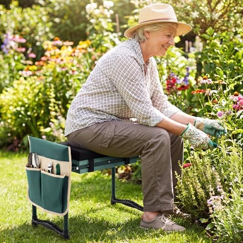 GIANTEX Garden Kneeler & Seat, Heavy-Duty Garden Bench, Green with 1 Bags - Image 4