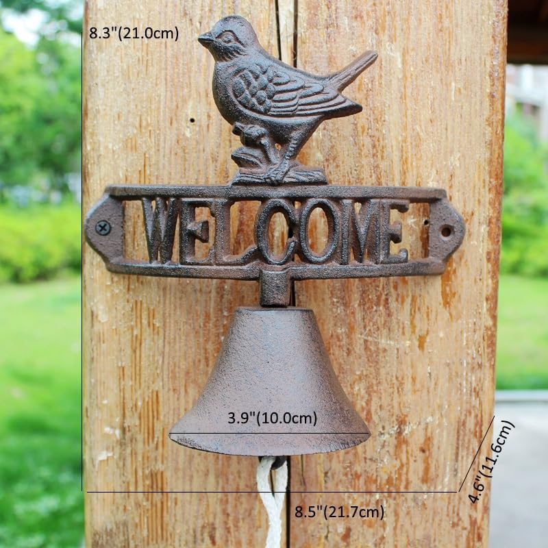 Vintage Cast Iron Doorbell, Hanging Dinner Bell, Retro Style Outdoor Wall Mount Door Bell, Bird Welcome Sign - Image 4