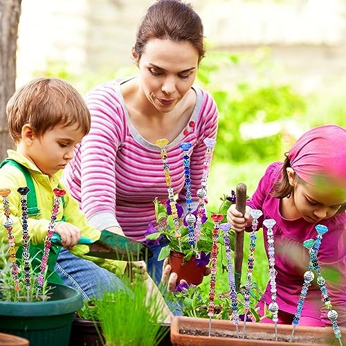 AIPRIDY DIY Crystal Beaded Fairy Wand Garden Stakes Kit, Colorful Decorative Wands with Assembly Guide, 12 or 10 Inch Threaded Rods,Outdoor Garden Decoration Set (275, Rainbow+Diamond Top) - Image 4