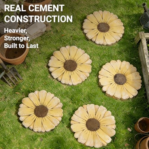2 Pack Daisy Cement Stepping Stones 10 Inch, Heavy Duty Garden Pathway Stones, Non Slip Outdoor Walkway Decor for Yard Patio Lawn, Weather Resistant Fall Garden(Yellow) - Image 2