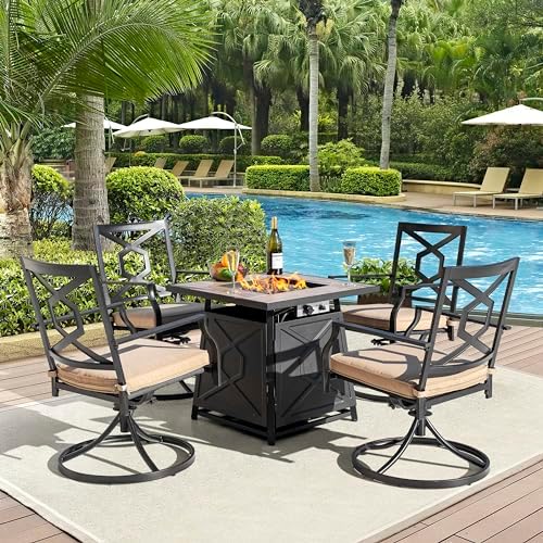 Nuu Garden 28 Inch Outdoor Propane Fire Pit Table, 50,000 BTU Square Gas Fire Table with Ceramic Tabletop, Lava Rock for Garden Backyard Party, Black - Image 5
