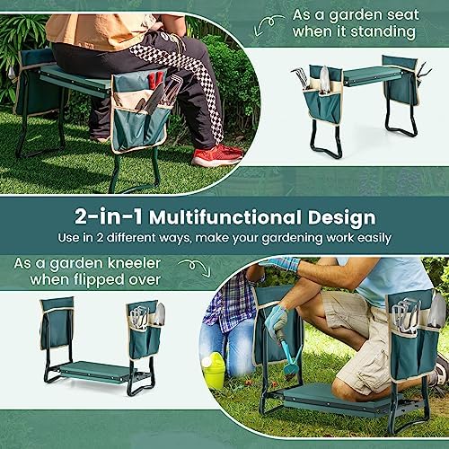 Goplus Garden Kneeler and Seat, Foldable Garden Bench for Kneeling & Sitting, Widened 8" EVA Soft Foam Pad, Heavy-Duty Garden Stool w/ 2 Large Tool Pouches, Gardening Gift for Women Men Seniors - Image 7